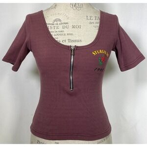 Sturgis SD Motorcycle Rally 1998 1/2 Zip Maroon Tank Top Women's SMALL/MEDIUM